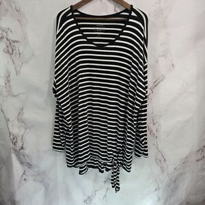 Torrid T Shirt Women 3 3X Black White Striped Tee Top Long Tunic Tie Knot Super